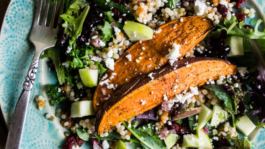 Chili-Roasted Sweet Potato and Pearl Couscous Salad