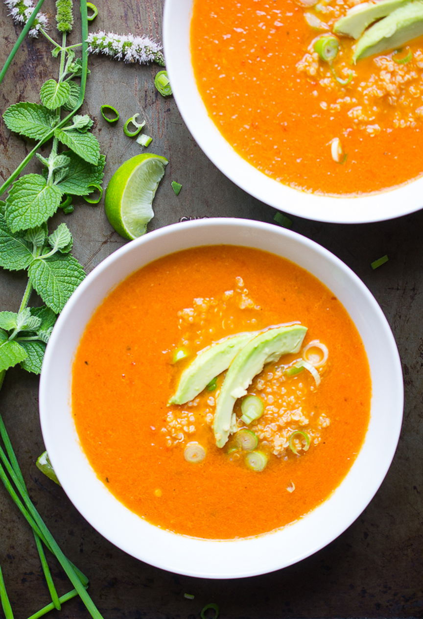 Chilled Roasted Red Pepper Soup with Quinoa - Spoonful of Plants