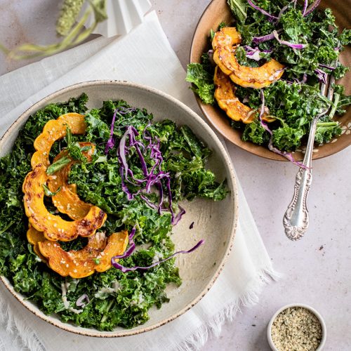 Vegan Delicata Squash and Kale Salad