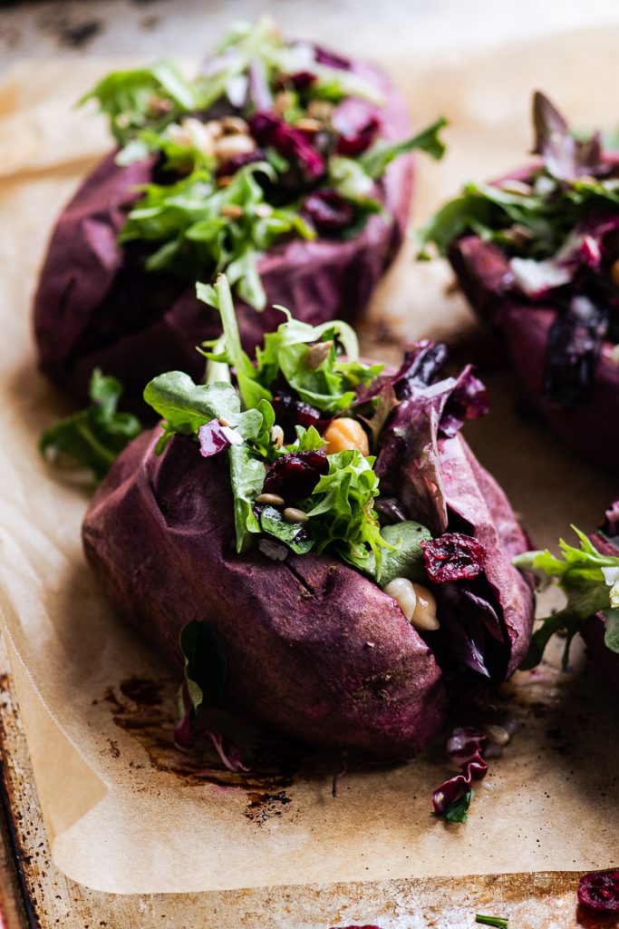 Salad Stuffed Purple Sweet Potatoes