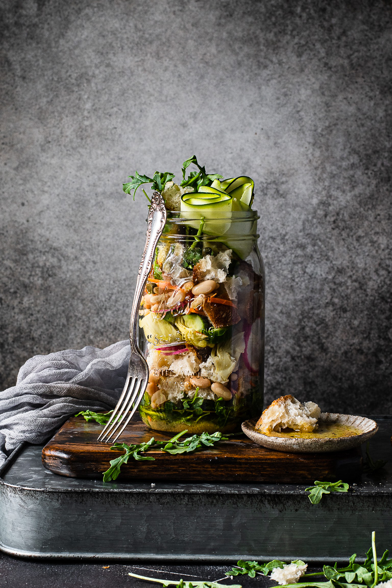 Spring Panzanella Mason Jar Salads