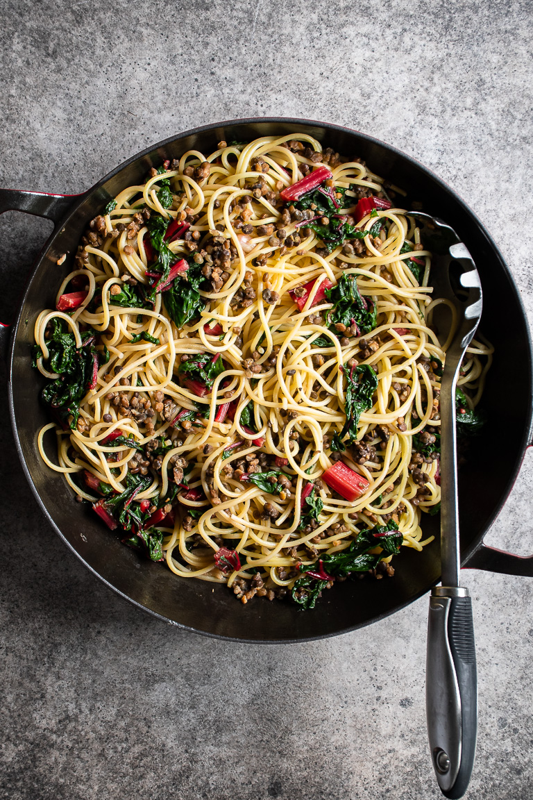 Spaghetti with Chard & Lentils
