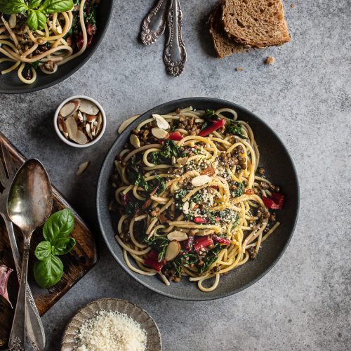Spaghetti with Chard and Lentils