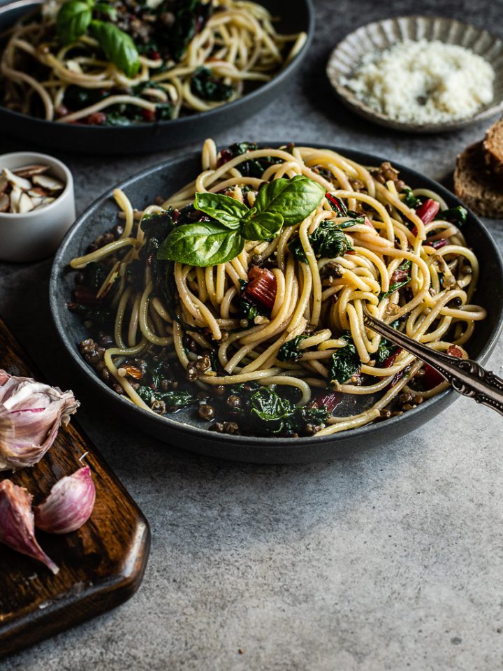 Spaghetti with Chard & Lentils