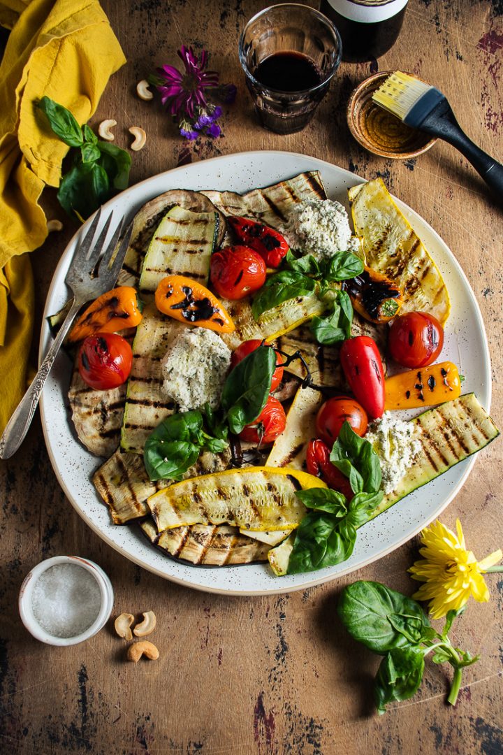 Grilled Vegetables with Herbed Cashew Ricotta - Spoonful of Plants
