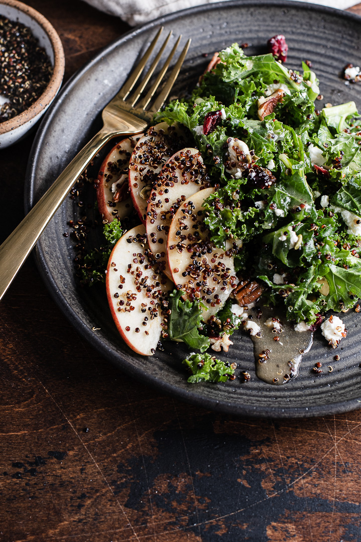 Kale & Apple Salad with Quinoa Crisps - Spoonful of Plants