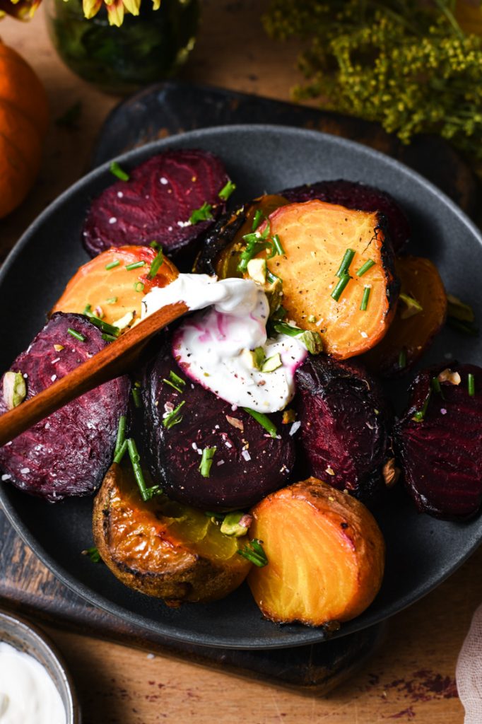 Roasted Beets with Pistachios and Chives